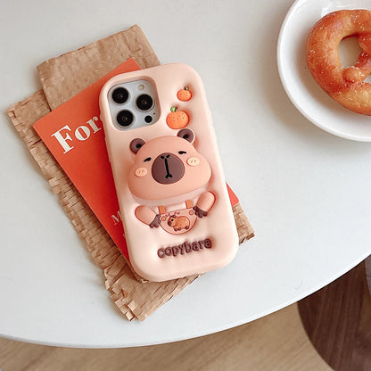 3D Cartoon Copybara Case Soft Silicone Cover With Stand Holder For iPhone