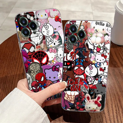 Spider Man Hellos Kittys Transparent Phone Case For iPhone