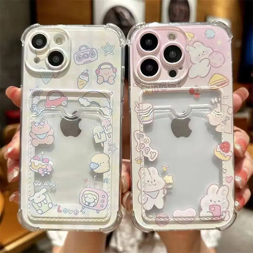 INS Korean Cute Pink Rabbit Card Slot Bag Holder Phone Case For iPhone