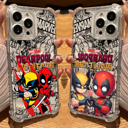Cartoon Marvel Deadpool Wolverine Clear Case For iPhone