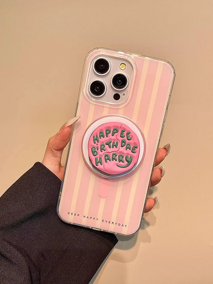 Cute Pink Stripes Magnetic Grip Tok Phone Case