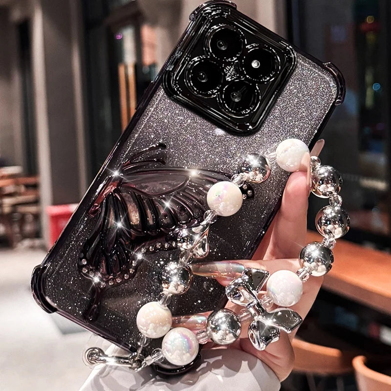 Shockproof Plating Glitter Butterfly Bracket Bracelet Case For iPhone