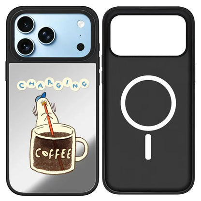 Cute Lazy Duck Mirror Surface Magnetic Phone Case Cover For iPhone