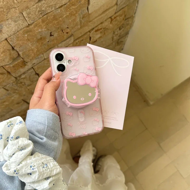 Cute Sanrio Hello Kitty Magnetic Magsafe Wireless Charge Phone Case For iPhone Mirror Grip Holder Cover