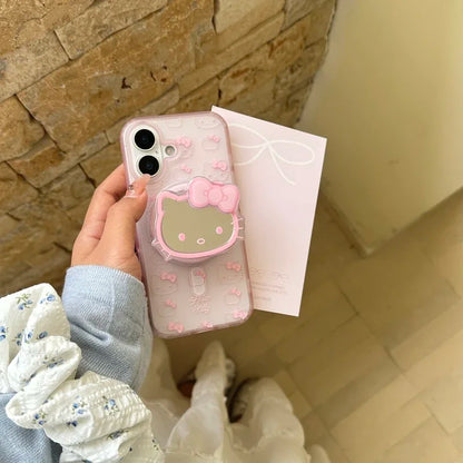 Cute Sanrio Hello Kitty Magnetic Magsafe Wireless Charge Phone Case For iPhone Mirror Grip Holder Cover