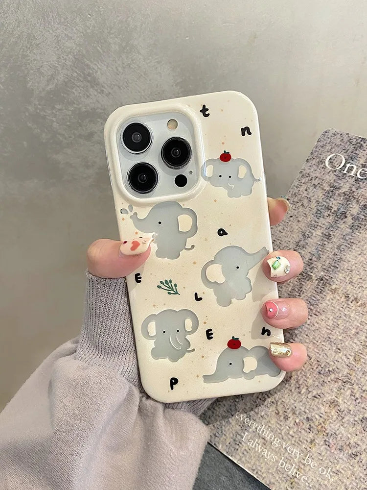 Cartoon Cute Hollow Out Elephant IMD Phone Case For iPhone