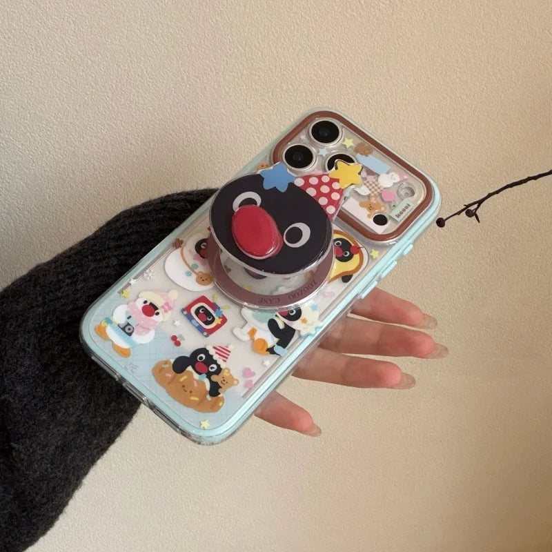 Kawaii Cartoon Penguin Magnetic Bracket Phone Case For iPhone