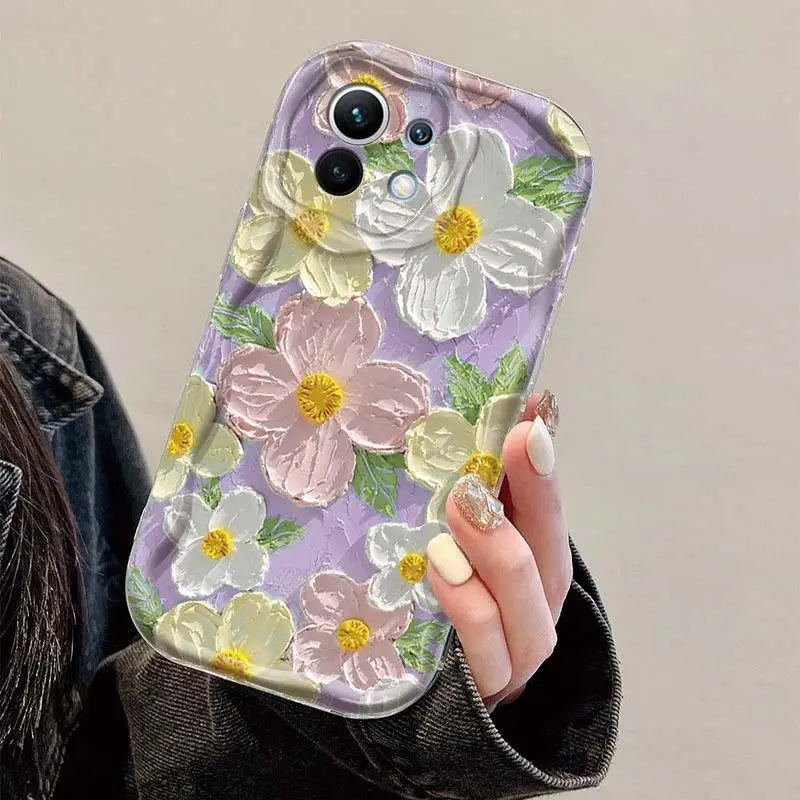Retro Oil Painting Daisy Flowers Phone Case For iPhone