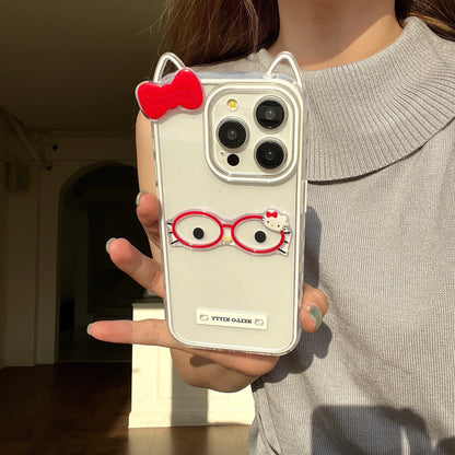 Cute 3D Bow Cartoon Glasses Hello Kitty Acrylic Sheet Cat Phone Case