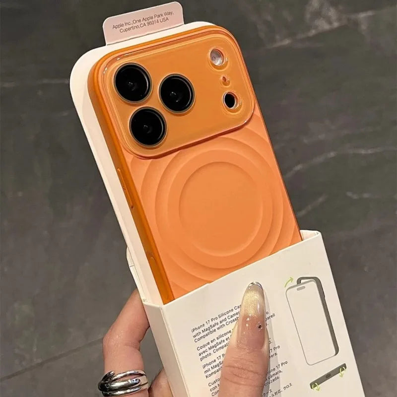 Fashion Liquid Silicone Water Ripple Pattern Big Window Phone Case For iPhone For Magsafe Magnetic Charge Cover