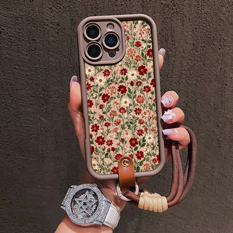 Cute Floral Lanyard Strap Phone Case For iPhone Soft Silicone Cover