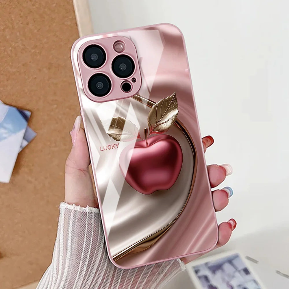 Elegant Marble Pattern iPhone Case With Tempered Glass Cover