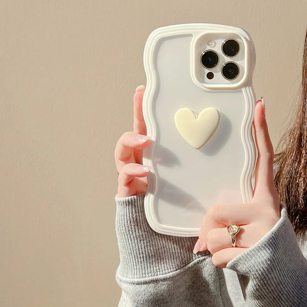 Fashion Wave Frame 3D Love Heart Phone Cover For iPhoneCase