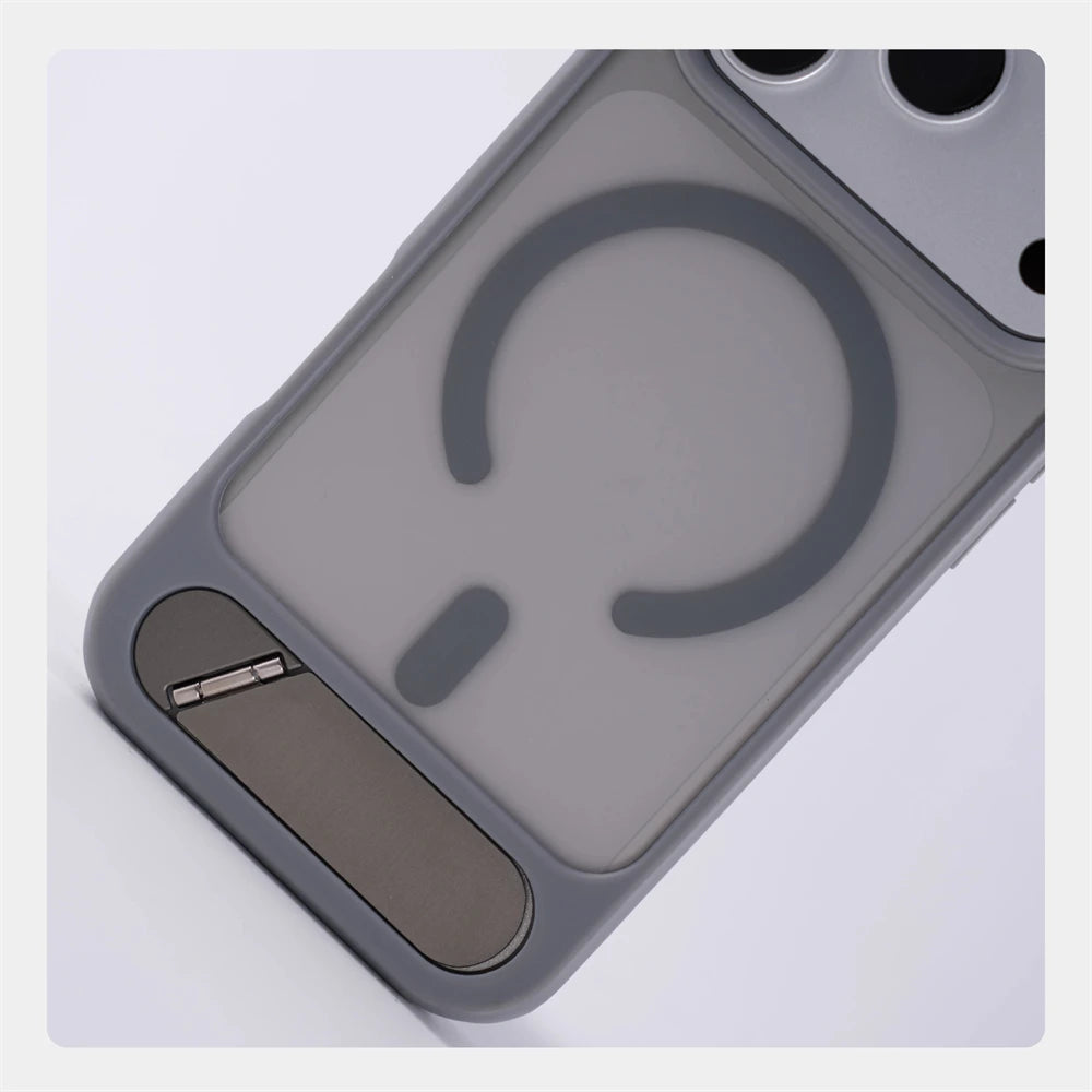 Matte Translucent MagSafe iPhone Case, Metal Holder Bumper