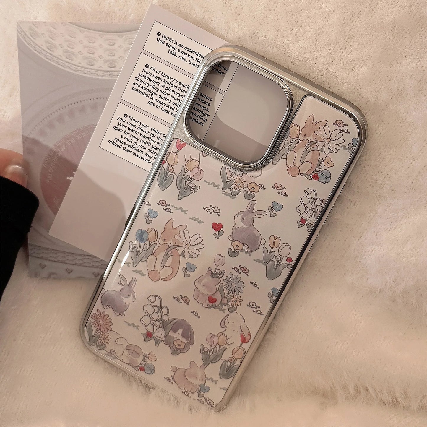 Korean INS Electroplated Frame Rabbit Pattern Vintage Phone Case For iPhone
