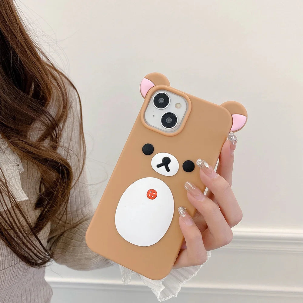 Fashion Cute 3D Cartoon Rilakkuma Bear Soft Silicone Phone Case Back Cover For iPhone