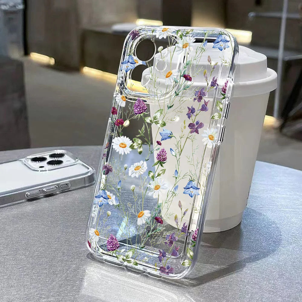 Purple Flower Phone Case For iPhone Shockproof Soft Clear Cover