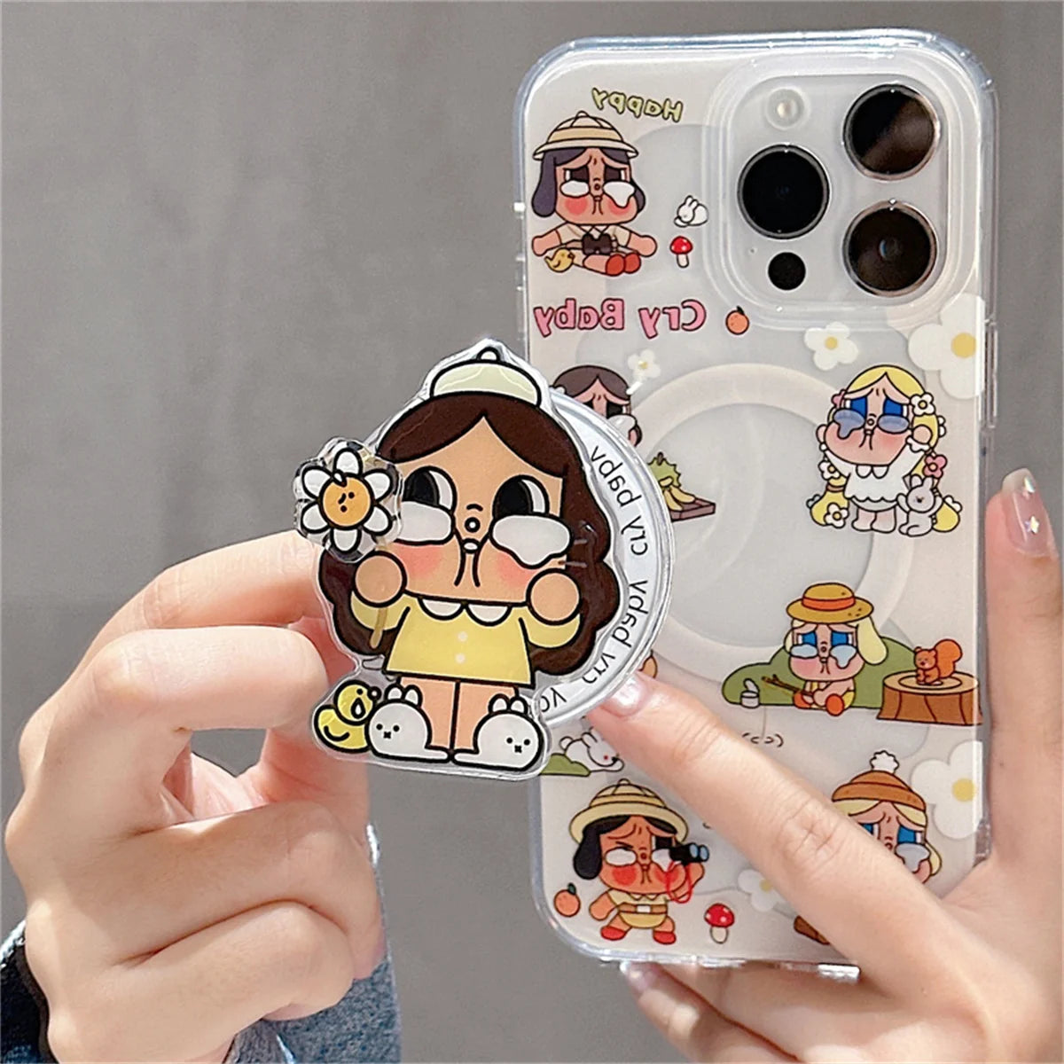 Kawaii Cartoon Cry Girl Magnetic Phone Case For iPhone