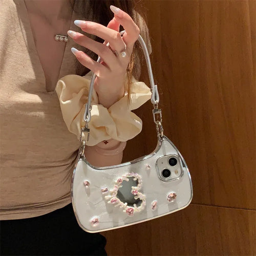 Luxury 3D Glitter Gemstone Love Heart Mirror Phone Case For iPhone