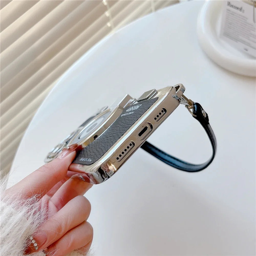 Luxury Retro Stereo Camera Hand With Lanyard Phone Case For iPhone