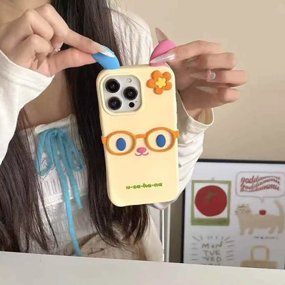 Kawaii 3D Cartoon Glasses Flower Rabbit Soft Silicone Phone Case For iPhone