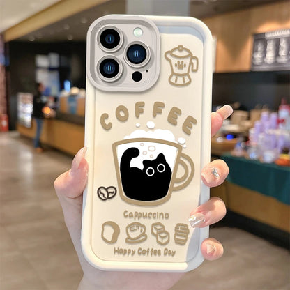 Cute Popular Coffee Cat Cartoon Phone Case For iPhone