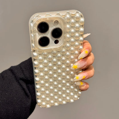 Fashion Macaron Color Hollow Out Pearl Beads Phone Case