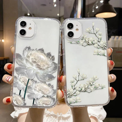 Flower Phone Case Soft Silicone Transparent Cover For iPhone