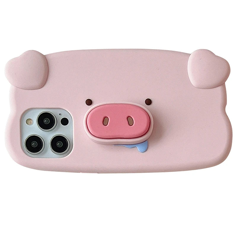 Fun 3D Pink Saliva Pig Nose Invisible Bracket Case For iPhone
