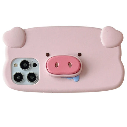 Fun 3D Pink Saliva Pig Nose Invisible Bracket Case For iPhone
