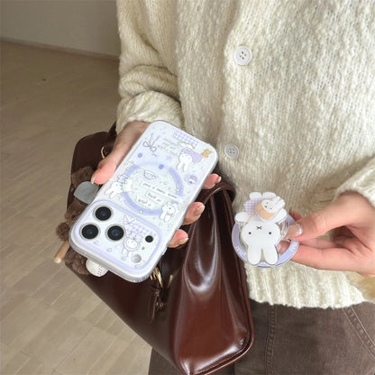 Korean INS Star Bow Rabbit With Magsafe Stand Phone Case For iPhone
