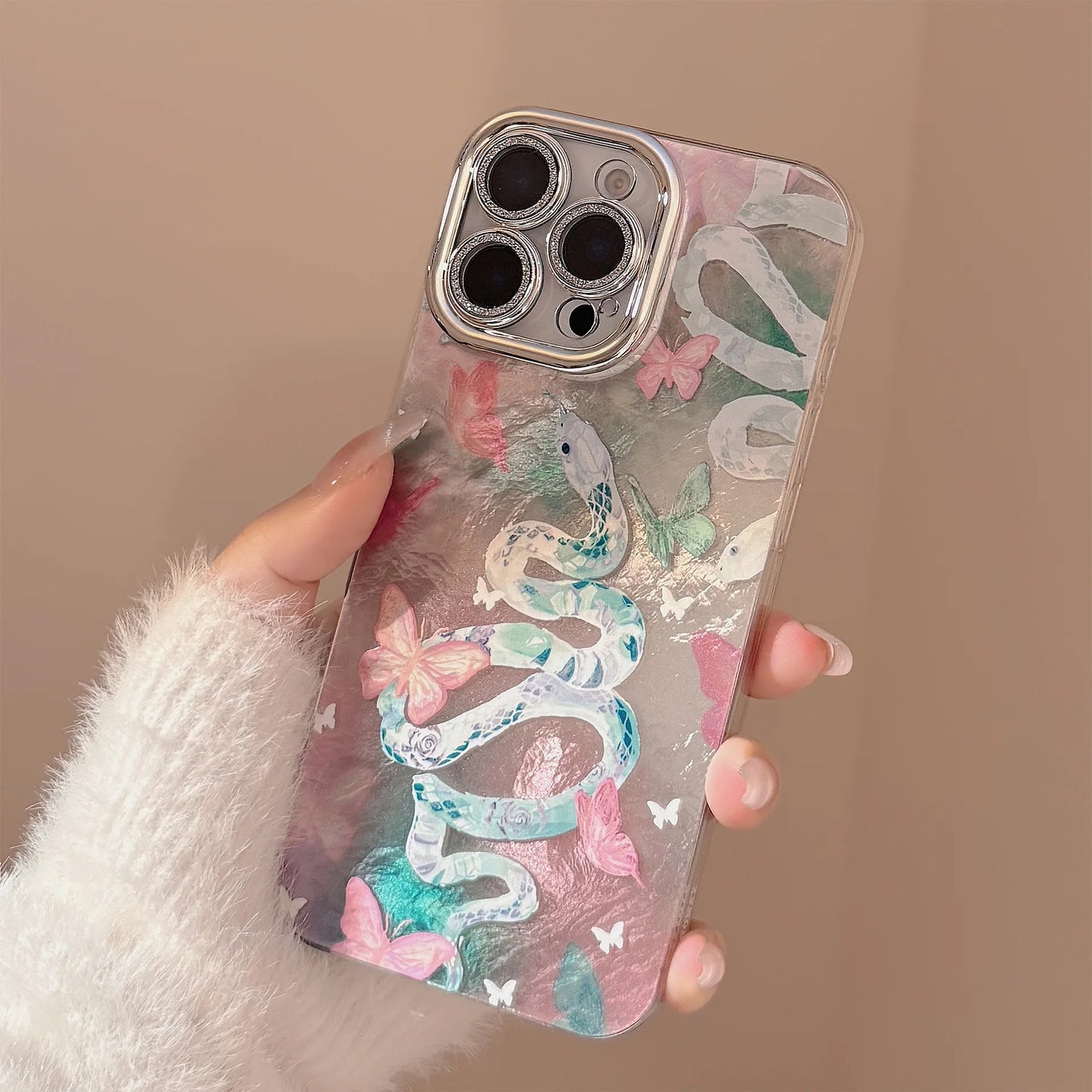 Pink Snake Butterfly Camlet Phone Case For iPhone