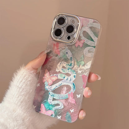 Pink Snake Butterfly Camlet Phone Case For iPhone