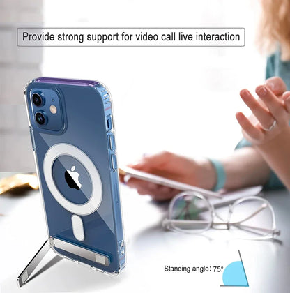 Clear Magnetic Phone Case With Kickstand For iPhone