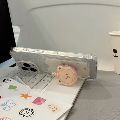Korean Cute Cartoon Bear Card Wallet Phone Case With Bracket For iPhone