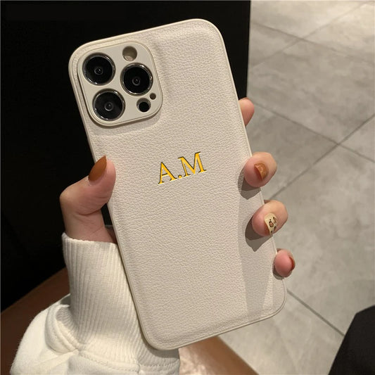 Personalized Phone Case For iPhone Luxury PU Leather Customized Initials Name Gift Cover