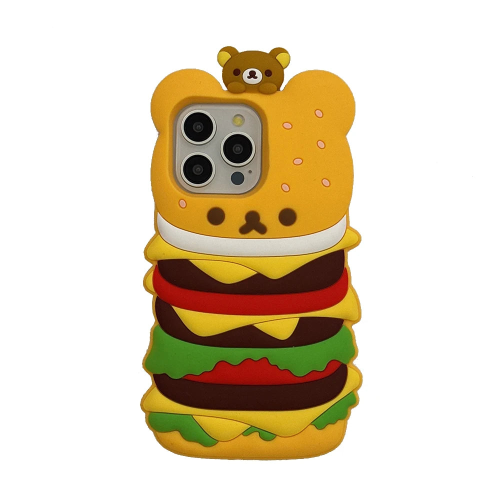 Cute 3D Cartoon Rilakkuma Hamburger Soft Silicone Case Shockproof Cover For iPhone
