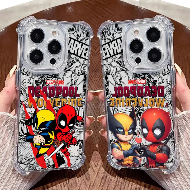 Cartoon Marvel Deadpool Wolverine Clear Case For iPhone