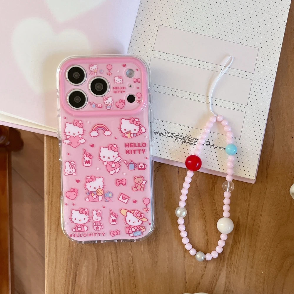 Cute Cartoon Sanrio Hello Kittty Phone Case For iPhone Shockproof Hard Cover With Lanyard