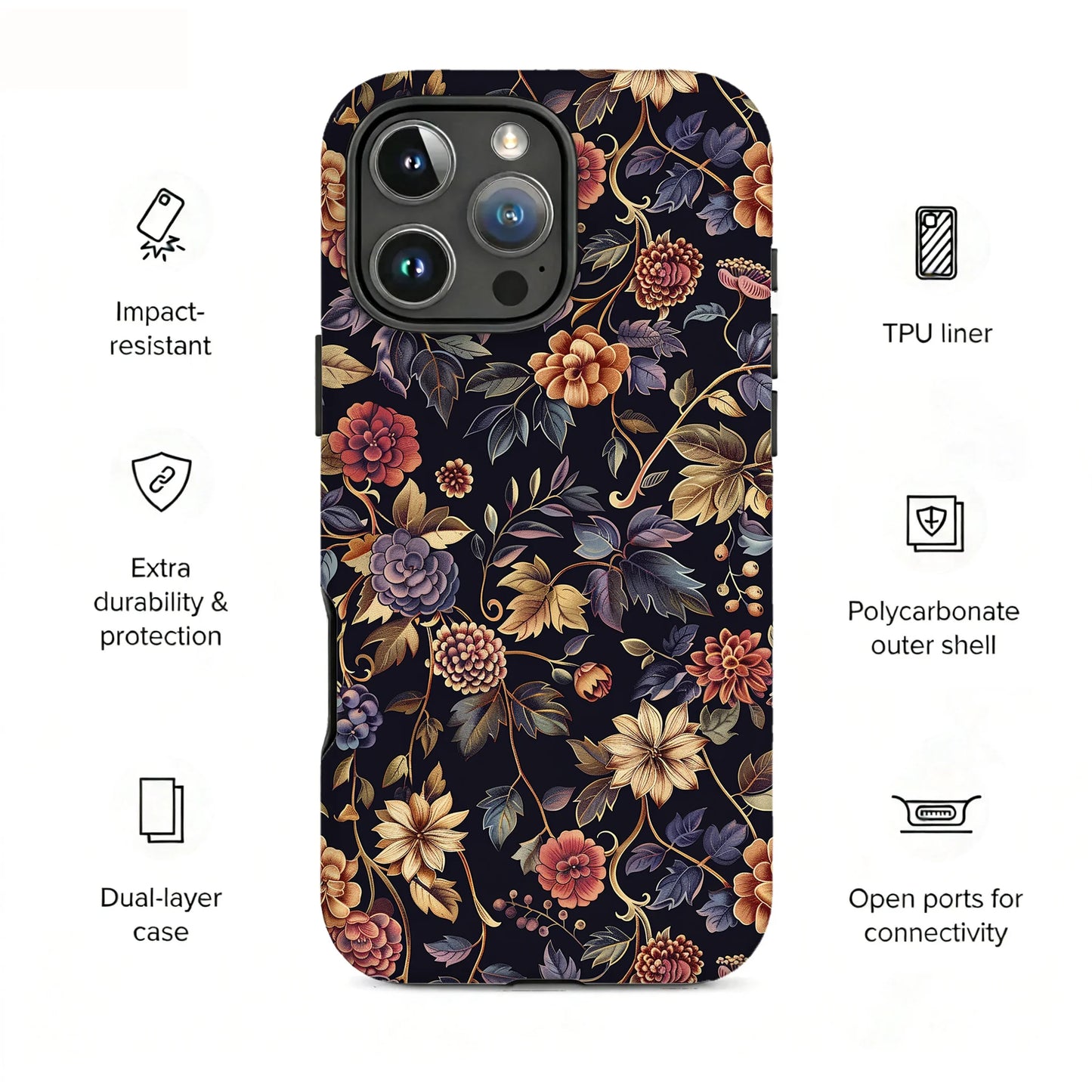For Magsafe Retro Flower Case For iPhone Magnetic Shockproof Cover