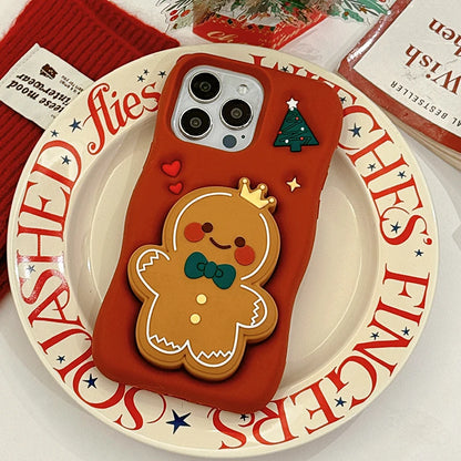 Red Christmas Gingerbread Man Folding Bracket Phone Case