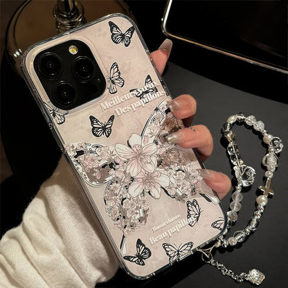Korean Butterfly Phone Case With Bracelet Chain For iPhone