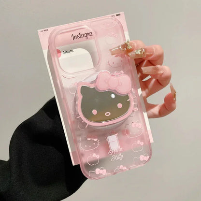 Cute Sanrio Hello Kitty Magnetic Magsafe Wireless Charge Phone Case For iPhone Mirror Grip Holder Cover