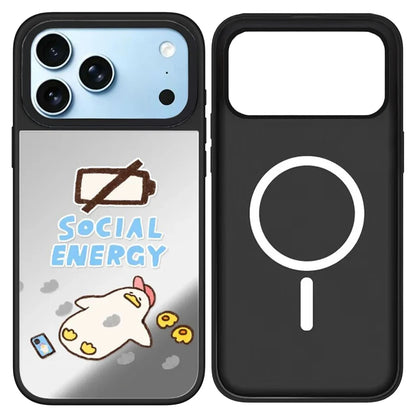 Cute Lazy Duck Mirror Surface Magnetic Phone Case Cover For iPhone