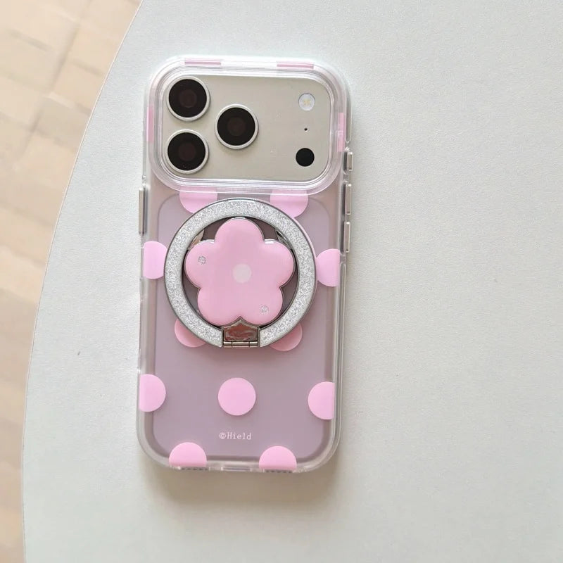 Magnetic 4 Solid Colors Dots Pattern Phone Case With Holder For iPhone
