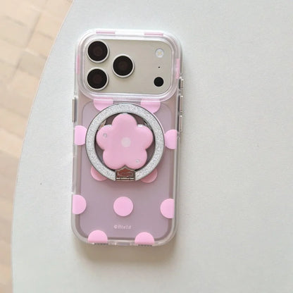 Magnetic 4 Solid Colors Dots Pattern Phone Case With Holder For iPhone