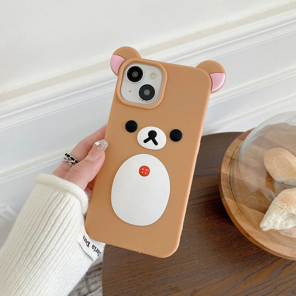 Fashion Cute 3D Cartoon Rilakkuma Bear Soft Silicone Phone Case Back Cover For iPhone