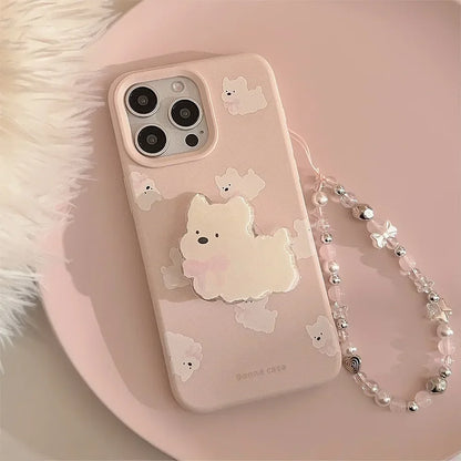 Cute Cartoon Bowknot Puppy Bracket With Chain Bracelet Phone Case For iPhone