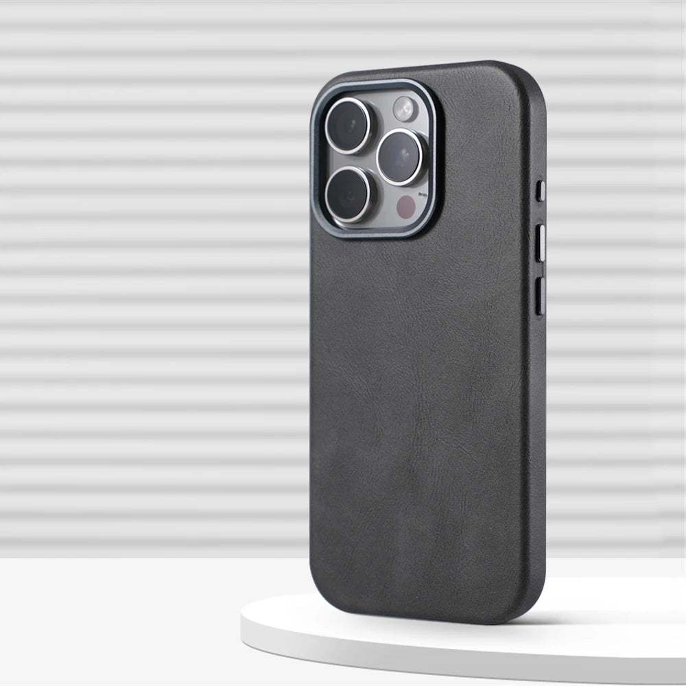Luxury Retro Leather MagSafe iPhone Case with Magnetic Alloy Lens Cover
