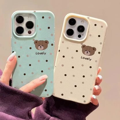 Lovely Bear iPhone Case with Litchi Leather Texture